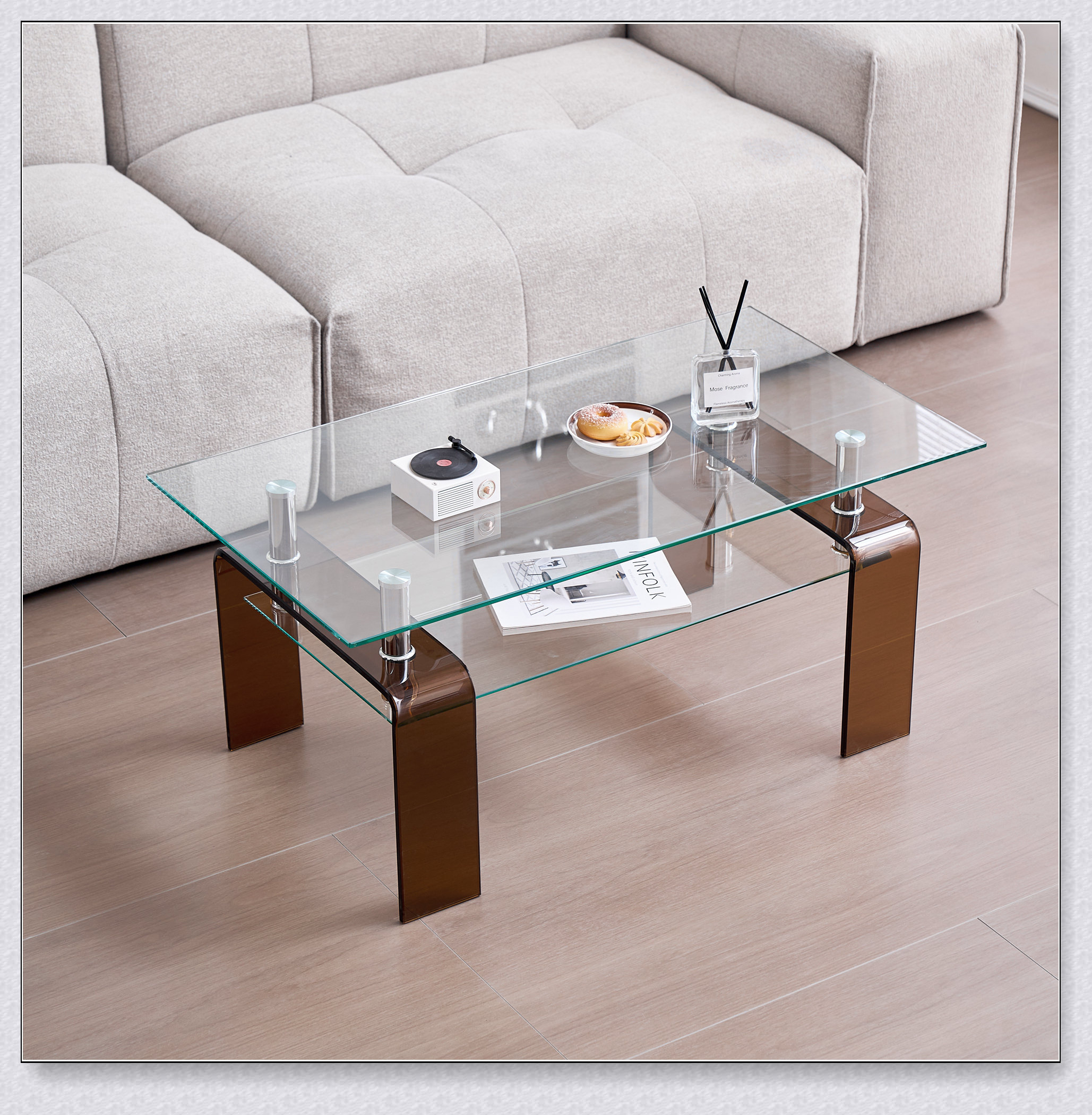 Wrought Studio Modern Tempered Glass Coffee Table With 2-Tier Storage ...
