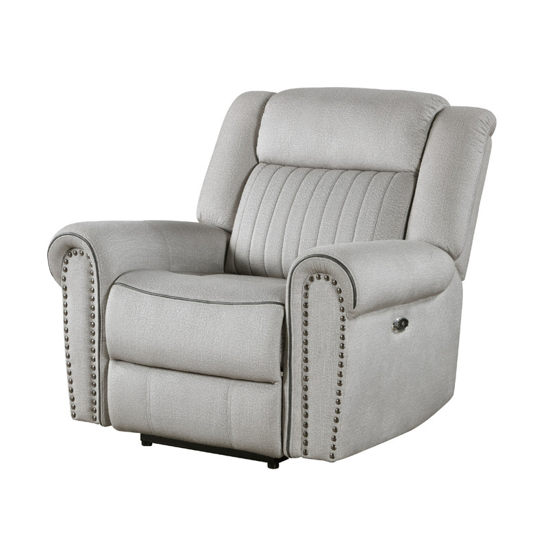 Ben  Reclining Chair, 41 Inch,  Microfiber, Nailhead Trims, Power - Push Button