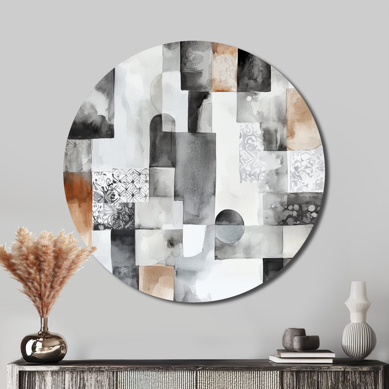 Gris gris brun, mosaïque de terre, art abstrait moderne, art mural, H 16 po x l 16 po