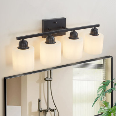 Luminaires de salle de bain noirs, miroir de coiffeuse moderne à 4 lumières, douille E26 (ampoules non incluses)