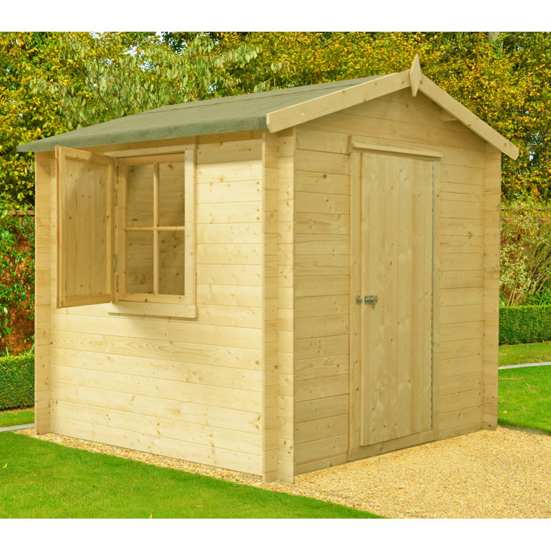 Roncade Log Cabin Wooden Shed, 7 ft W x 7 ft D, Yes