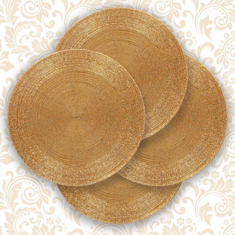 Handmade Round Placemats Set of 4 for Dining and Kitchen 14-inch Scratch-Resistant Table Decor, Gold