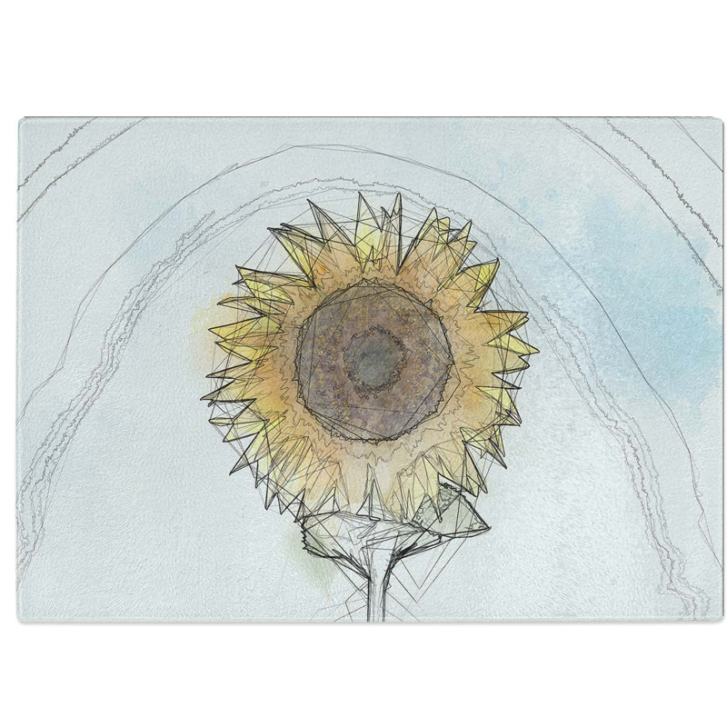 Tempered Glass Yellow Sunflower Catching Rays in Abstract Chopping Board, 39 cm W x 28.5 cm L