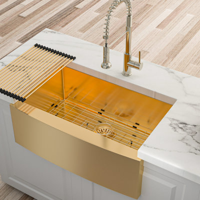 30 Inch Gold Sink, Stainless Steel 16G, Apron Front, Easy To Clean, Sound Proof Strong Oil , Clean