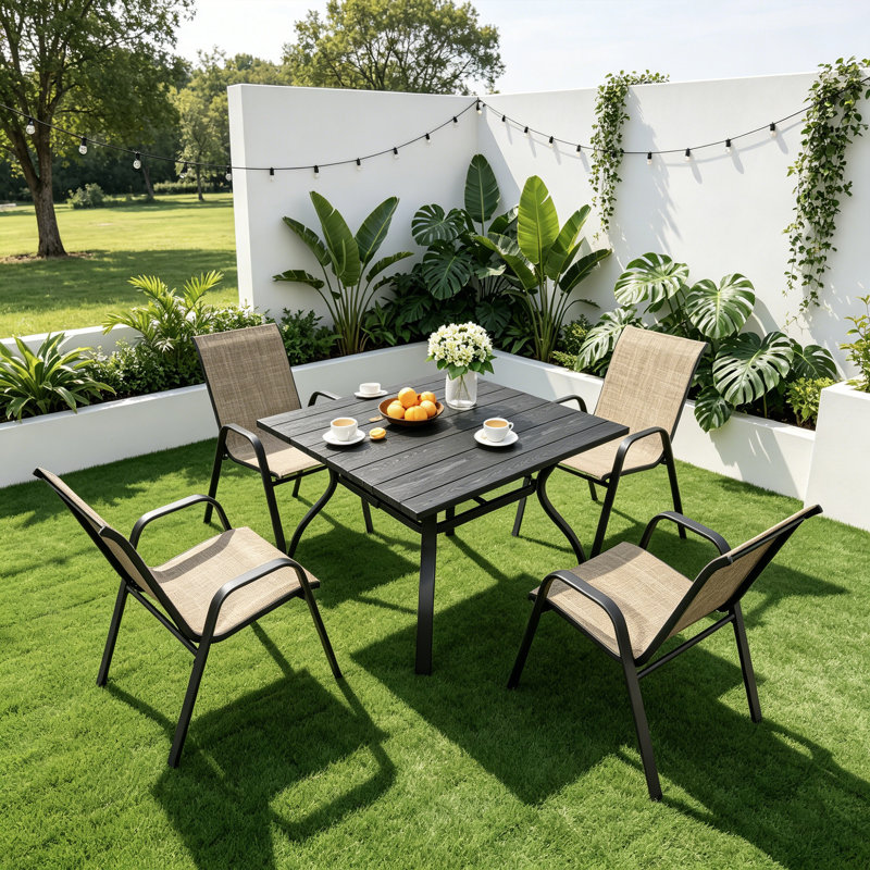Ensemble repas 5 pièces avec chaises empilables et table de salle à manger, Beige