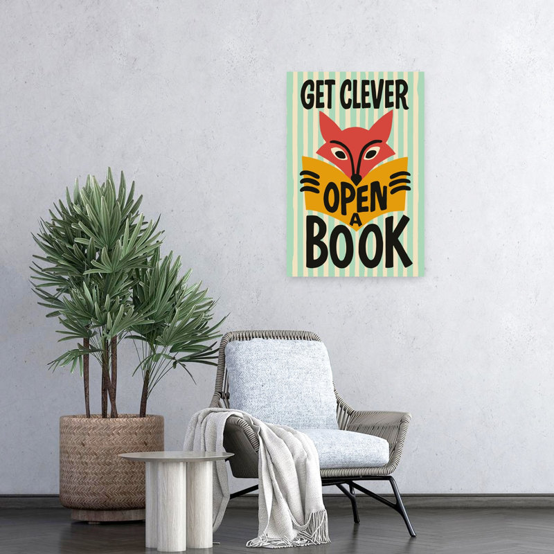 «Get Clever Open Book», impression d'art rétro rétro, fantaisiste, forêt de renard, H 24 po x l 16 po