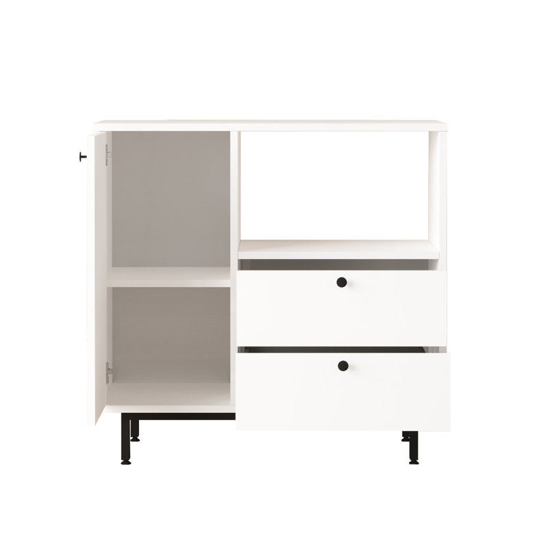 Colesen Modern Multi-Purpose Cabinet, White, 34.6 x 33.5 x 14.0 inches | 100% Melamine Coated Particle Board, Thickness: 0.7 inches | Metal Legs, Numerous Shelves, Wall-Mountable | Scandinavian Style for Home or Office