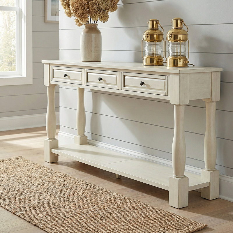 63” Extra-Long Console Table With 3 Drawers And Bottom Shelf, Rustic Entryway Table For Hallway, Living Room, Or Foyer Decor