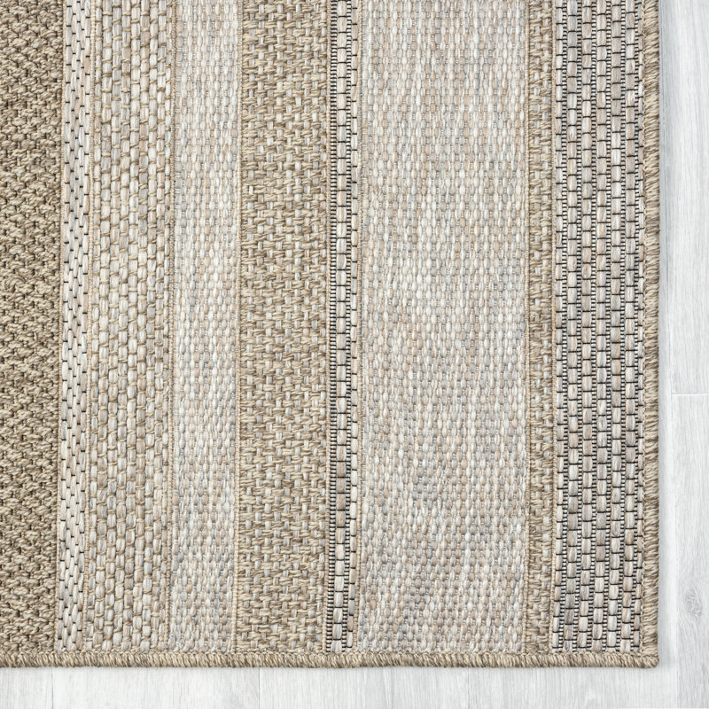 Tapis d'intérieur / extérieur rayé brun clair / brun Hayaan, Rectangle 2 pi x 3 pi