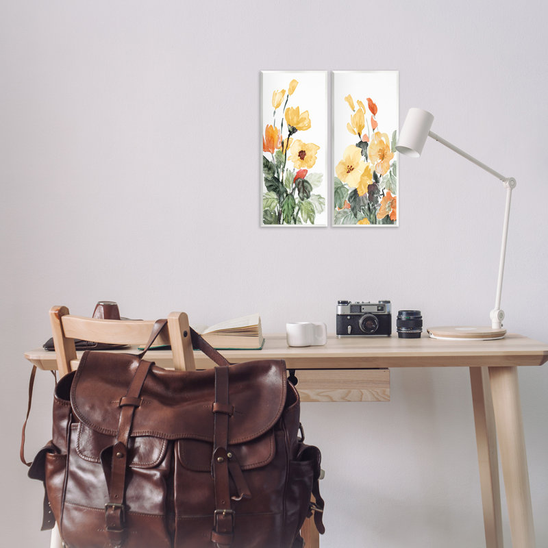 Fleurs jaunes printanières, ensemble de 2 plaques murales par Lanie Loreth