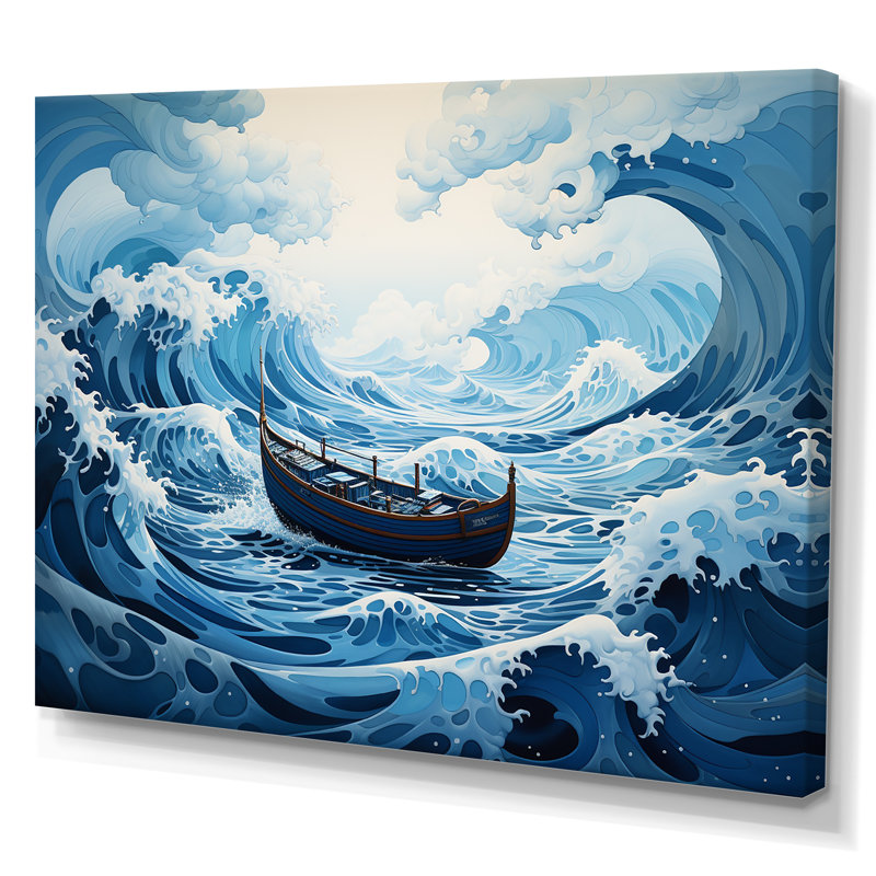 Bleu surréel, bateau côtier, Toile tendue, H 24 po x l 32 po x P 1 po
