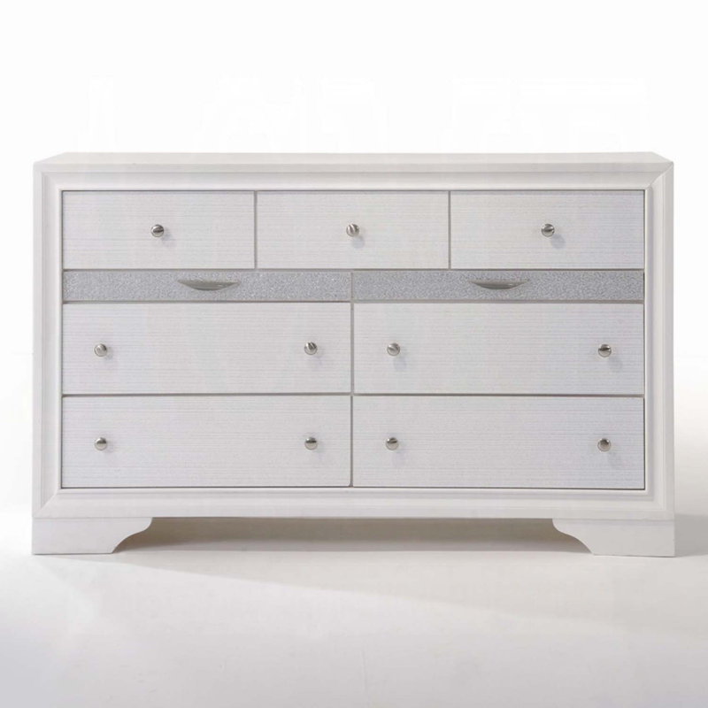 Commode 7 tiroirs Naima, finition blanche, Blanc