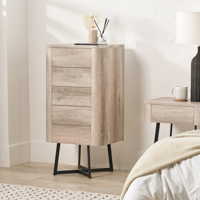 Angeliah 50cm W 5 - Drawer Chest of Drawers, Grey Oak