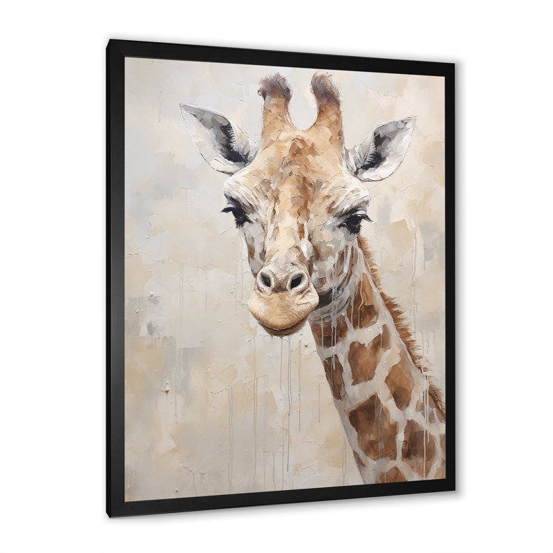 Minimalisme, girafe beige - impressions sur toile, Cadre simple noir, H 32 po x l 16 po x P 1 po