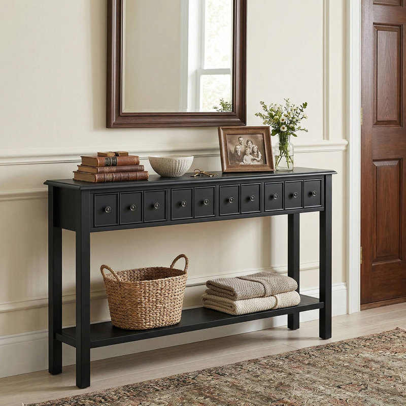 60 Inch Extra Long Console Sofa Table With 4 Storage Drawers And Open Display Shelf For Living Room Entryway Hallway Foyer