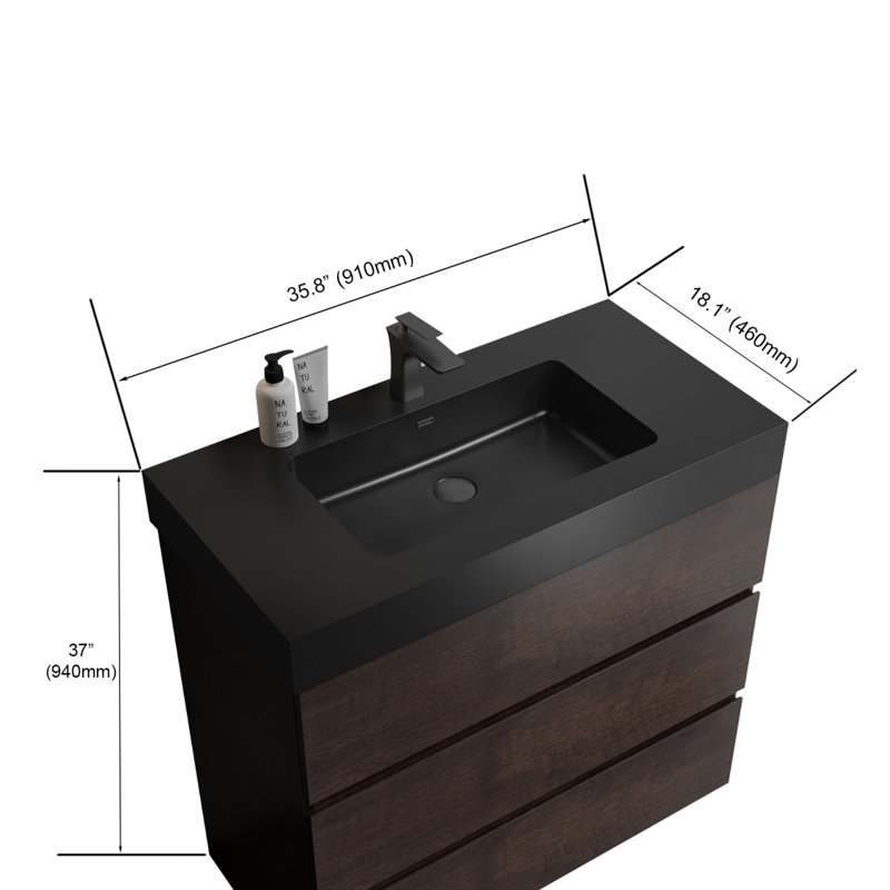 Meuble-lavabo 36 po avec lavabo, Noyer, Noir, noir, noir, noir