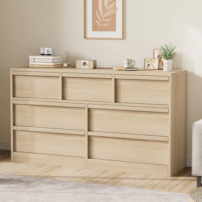 54" W 7-Drawer Dresser for Bedroom, Modern Double Dresser Organizer with Storage, Wooden Chest Of Drawers for Bedroom