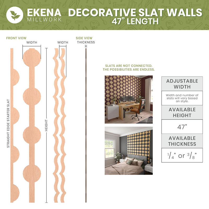 Brazos 47" Alder Wood Decorative Slat Wall Panel Kit