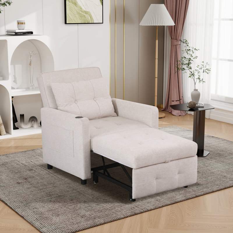 Fauteuil convertible l 31,48 po capitonné, Polyester beige