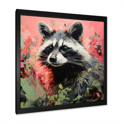 Black And Pink Raccoon Flower  III - Raccoon Animal Wall Art