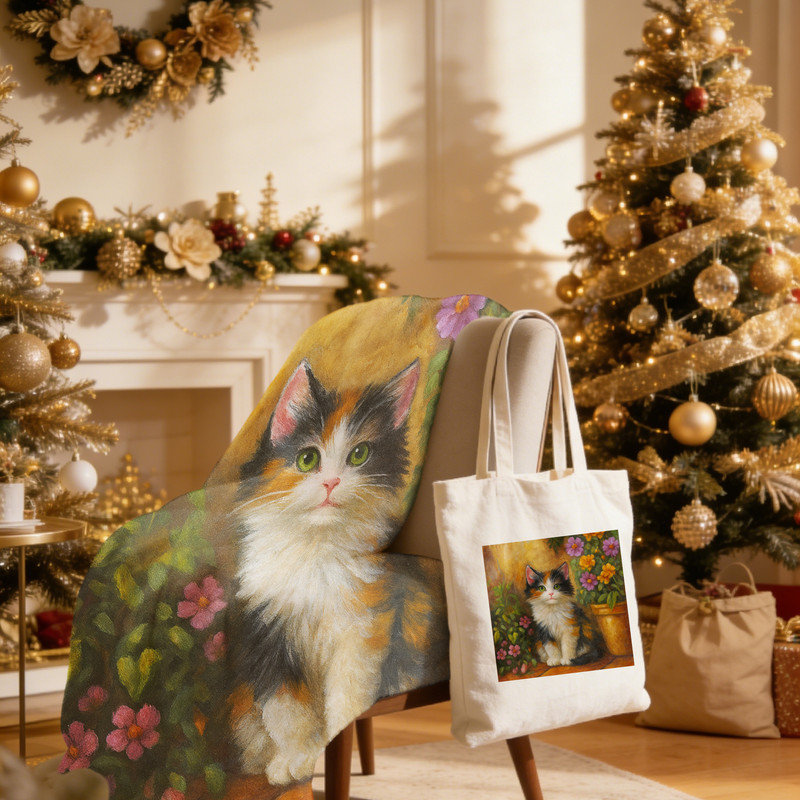 Ensemble de cadeau de Noël 2 pièces Calico Kitten, L 40 po x l 30 po
