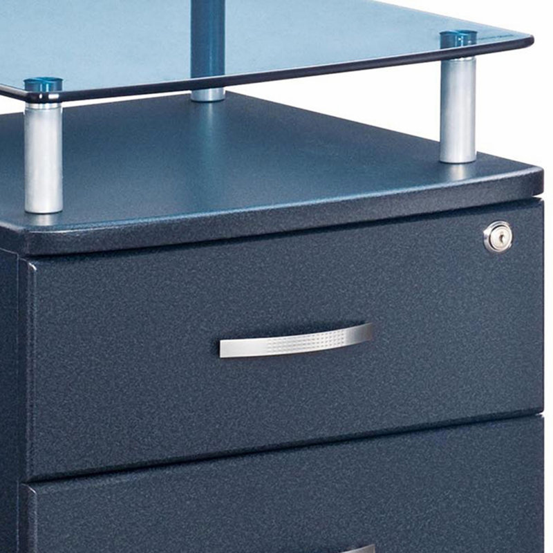 Rolling File Cabinet With Glass Top And 1 Hanging File Drawer, Graphite