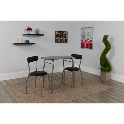 3 Piece Space-Saver Bistro Set with Glass Top Table and Vinyl Padded Chairs