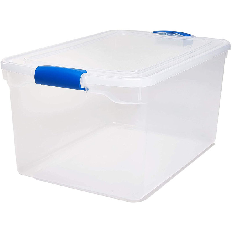 Homz Storage Organizing Container Bin with Latching Lids, 66 qt., 8, Blue/Clear