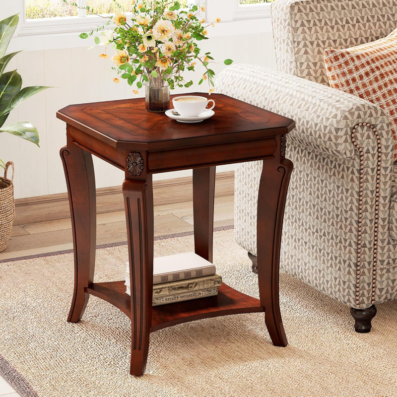Traditional Wood End Table  And Curved Legs, Wood