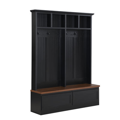 Farmhouse 4-In-1 Hall Tree With Wood Grain Bench