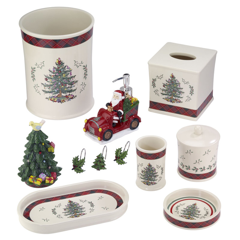 Ivory Resin Christmas Tree Tartan Tissue Box Cover