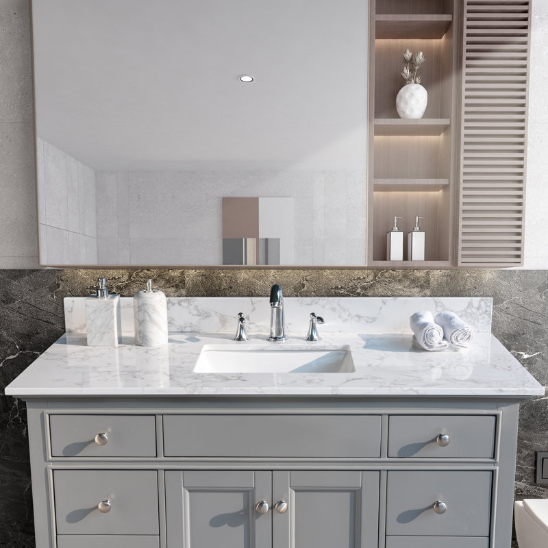 Plateau de meuble-lavabo simple 49 po avec lavabo, Blanc, 8 po