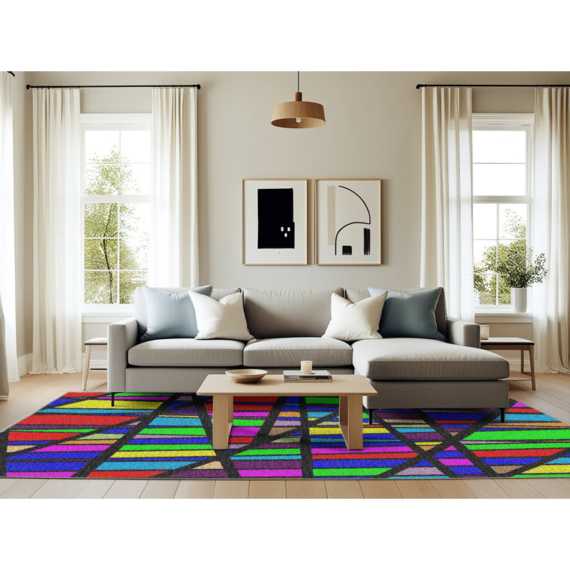 Tapis abstrait vert / bleu / rouge, Rectangle 6 pi x 9 pi