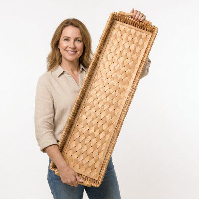 Handwoven 38" Extra-Long Willow Centerpiece Tray with Wood Base