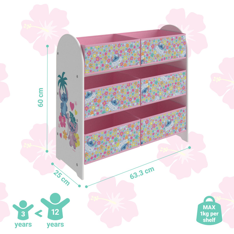 Disney Stitch Storage Unit - 6-Box Organizer for Bedroom - Made from Engineered Wood/Fabric/Metal - Easy Assembly and Clean Up