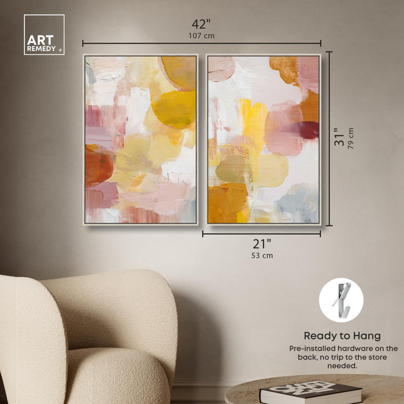 Ensemble de toiles d'art abstrait moderne par Art Remedy, cadre noir, 10 x 15, 31" H x 21" W, Silver Frame