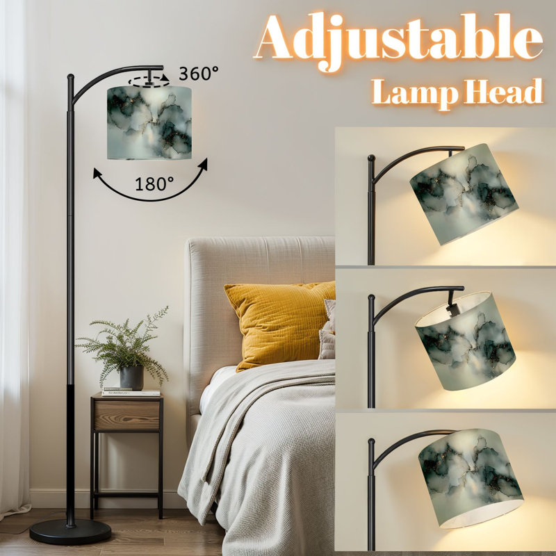 Lampe sur pied à arc avec abat-jour réglable vert abstrait or vert moderne minimaliste translucide lampe sur pied 3 températures de couleur à haut gradateur avec interrupteur au pied pour la chambre à coucher