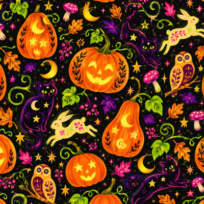 Peel and Stick Wallpaper Halloween Pumpkin cats Black Cat Whimsical Colorful Bats Owls Contact Paper Removable Self Adhesive Wall Mural Wall Decor for Bedroom Kitchen Cabinets 17.7in x 118in