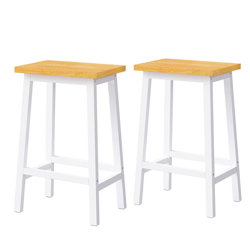 Chaises de bar en bois massif (lot de 2), hauteur 65 cm, blanches, avec repose-pieds, pour salle à manger.