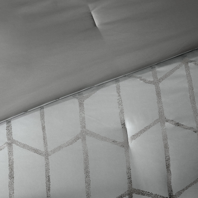 Ensemble d'édredon à imprimé métallique Raina, Édredon double / grand + 2 taies décoratives + 2, Gris / argenté