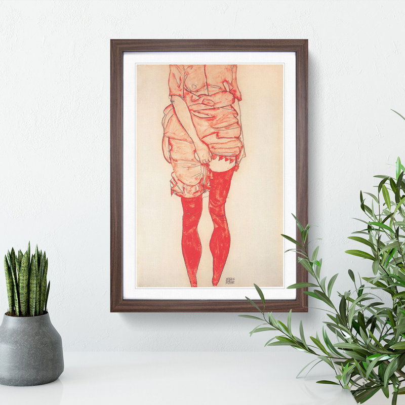 Standing Woman in Red by Egon Schiele, 48cm H x 36cm W x 2cm D, Walnut