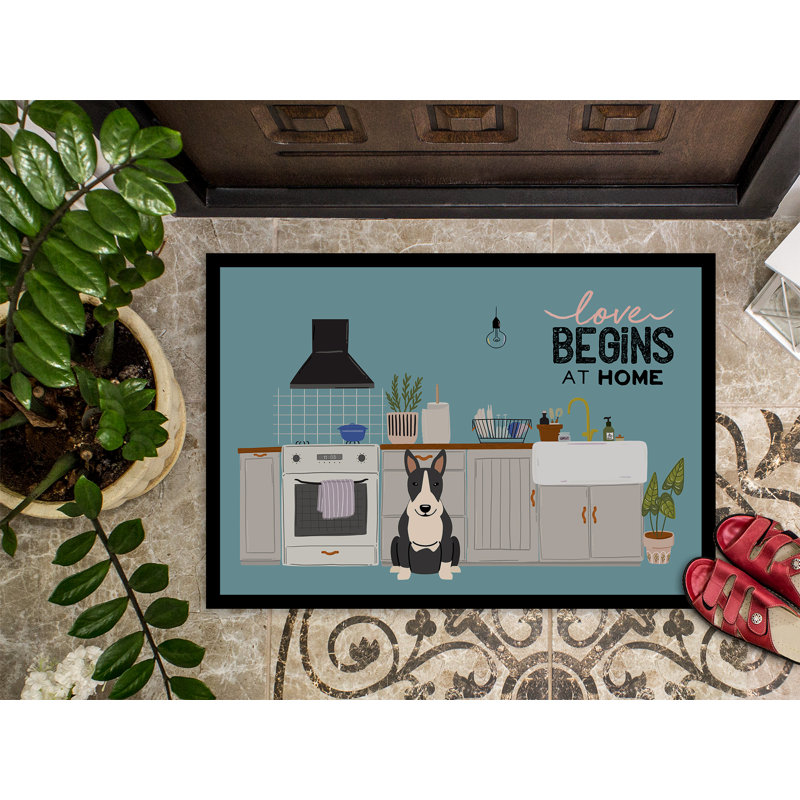 Tapis d'entrée antidérapant Guerriero, Bull terrier noir et blanc, L 18 po x L 27 po