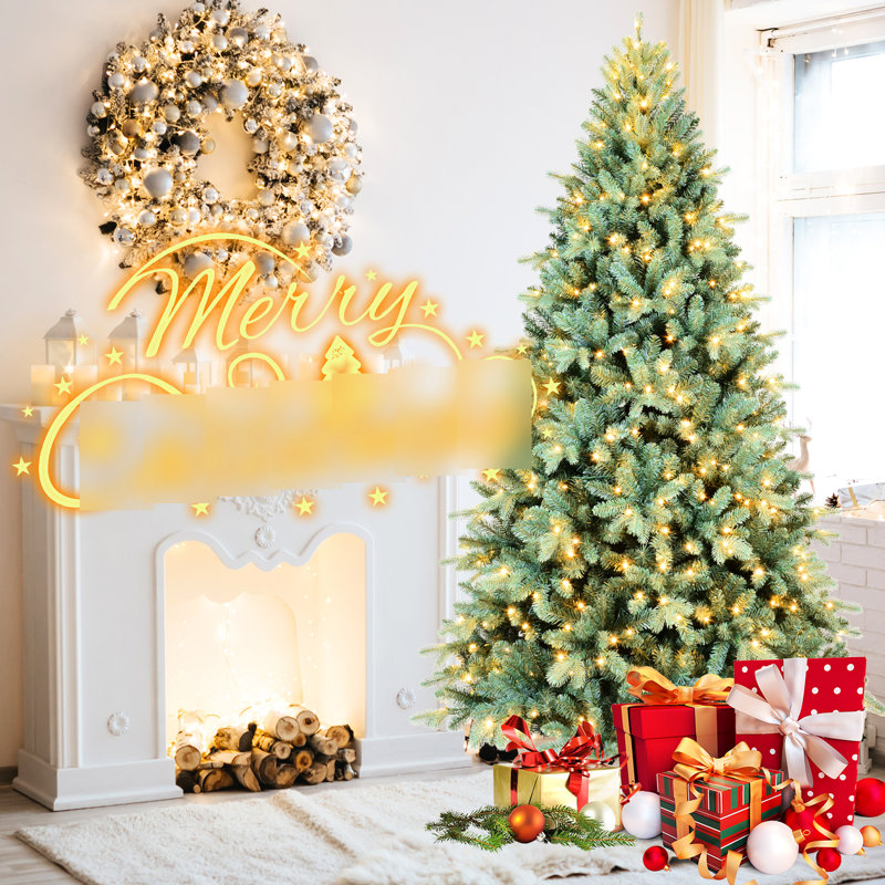 Arbre de Noël de 9 pi de couleur bleue, 3268 pointes, 800 lumières à DEL blanc chaud, assemblage rapide et teinte d'apparence réelle avec support en métal réaliste et dense