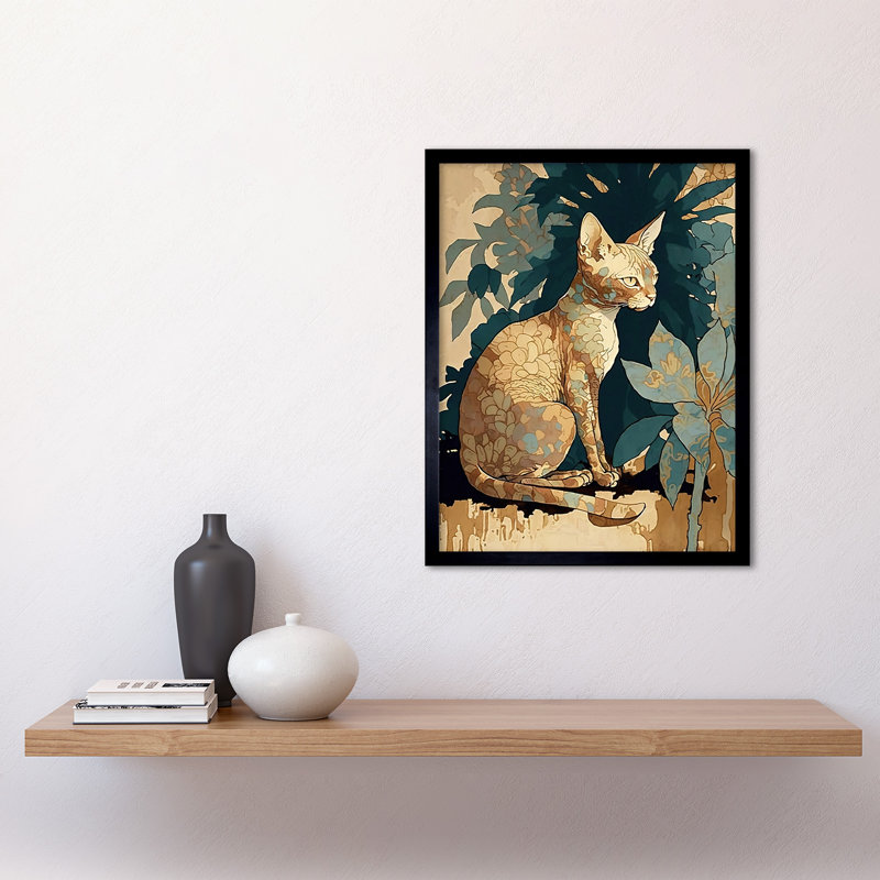 Devon Rex Cat With Flower Pattern Fur Modern - Single Picture Frame Print