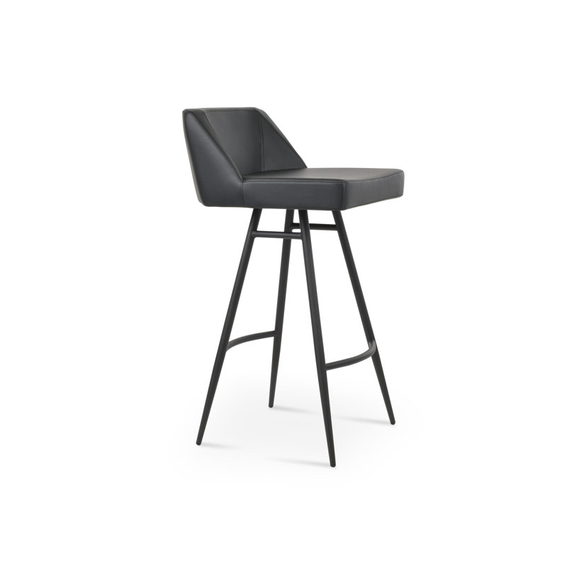 Tabouret de comptoir Prisma Galata, Similicuir noir, Noir