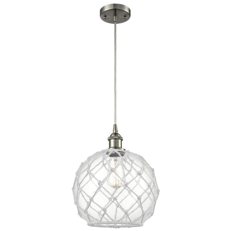 Luminaire suspendu sphère 1 lumière Tobey, Transparent/blanc, Nickel satiné brossé, H 133 po x l 10 po x P 10 po
