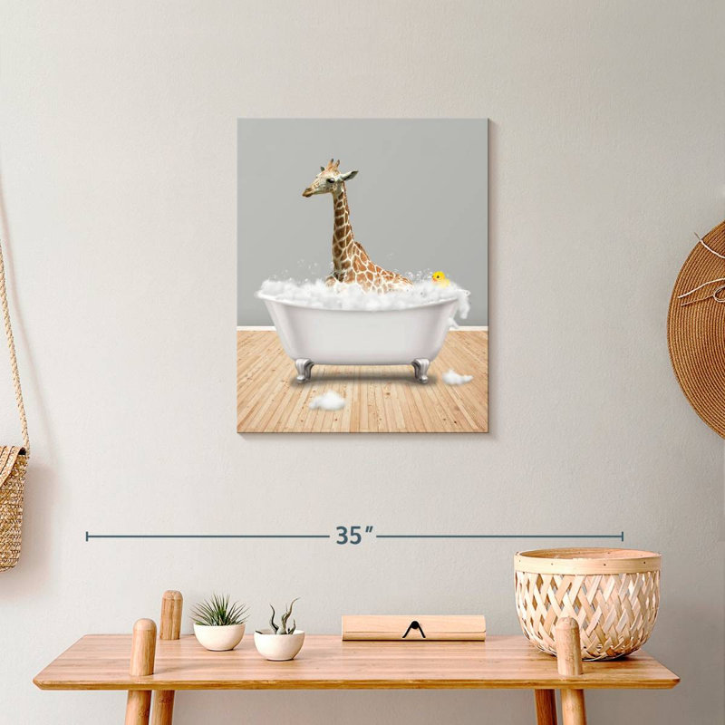 Impression sur toile, girafe et baignoire, H 20 po x l 16 po x P 1,25 po