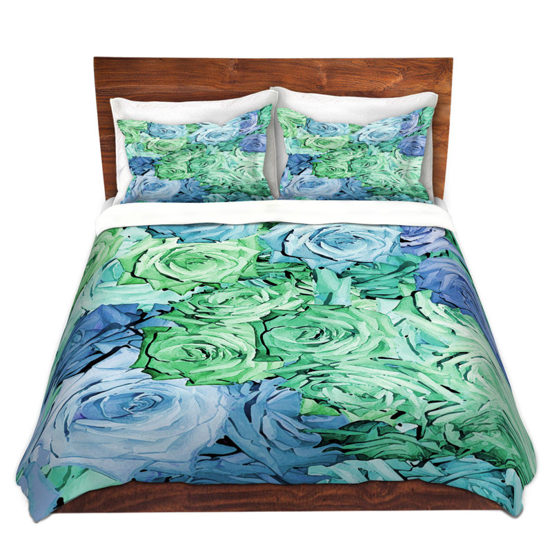 Ensemble de housse de couette en microfibre DiaNoche par Susie Kunzelman - Roses, bleu pastel, vert