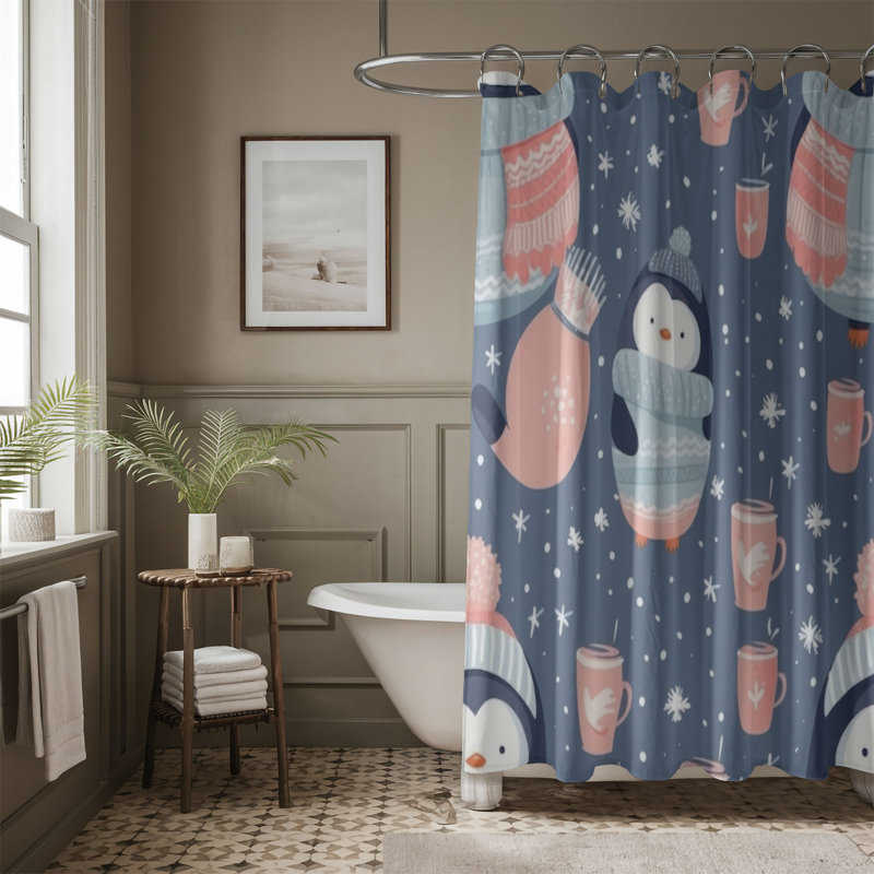 Penguin Fun - Rideau de douche Premium, H 74 po x l 71 po