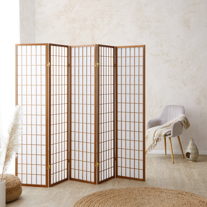 Room Divider Sawtelle Screen Partition Shoji Room Divider Wood, 6 panels, White/Tan